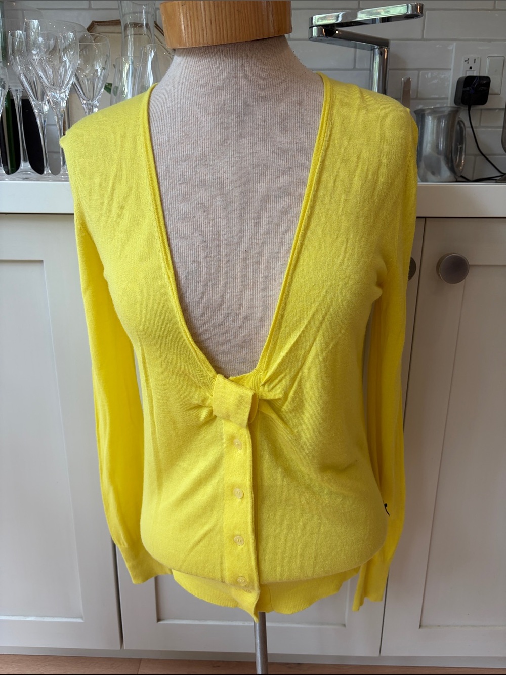 Paul Smith Black Label Yellow Button Front Deep V-Neck Women's Cardigan Sweater